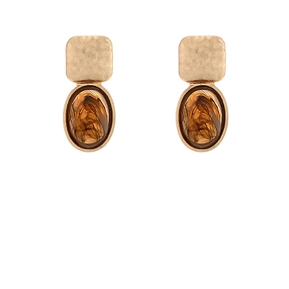 Textured Square & Oval Stone Earrings - Picture 5 of 5